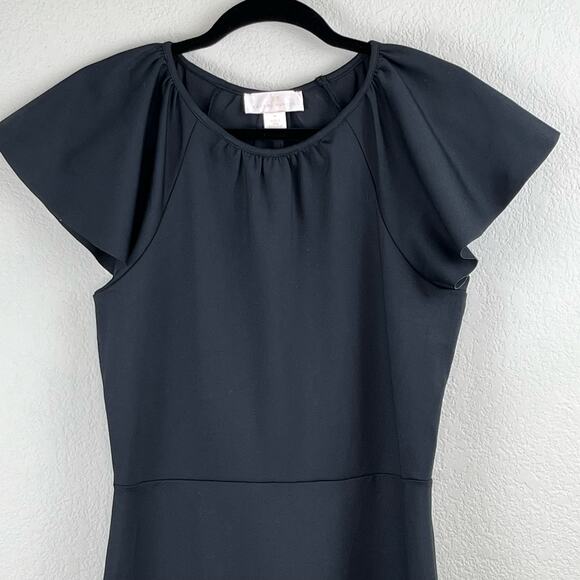 Rachel Parcell Black Ruffle Interlock Scuba Asymmetric Midi Dress XL NWOT - Picture 7 of 13